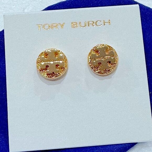 TORY BURCH LOGO STUD 18K GOLD PLATED EARRINGS - Picture 4 of 4